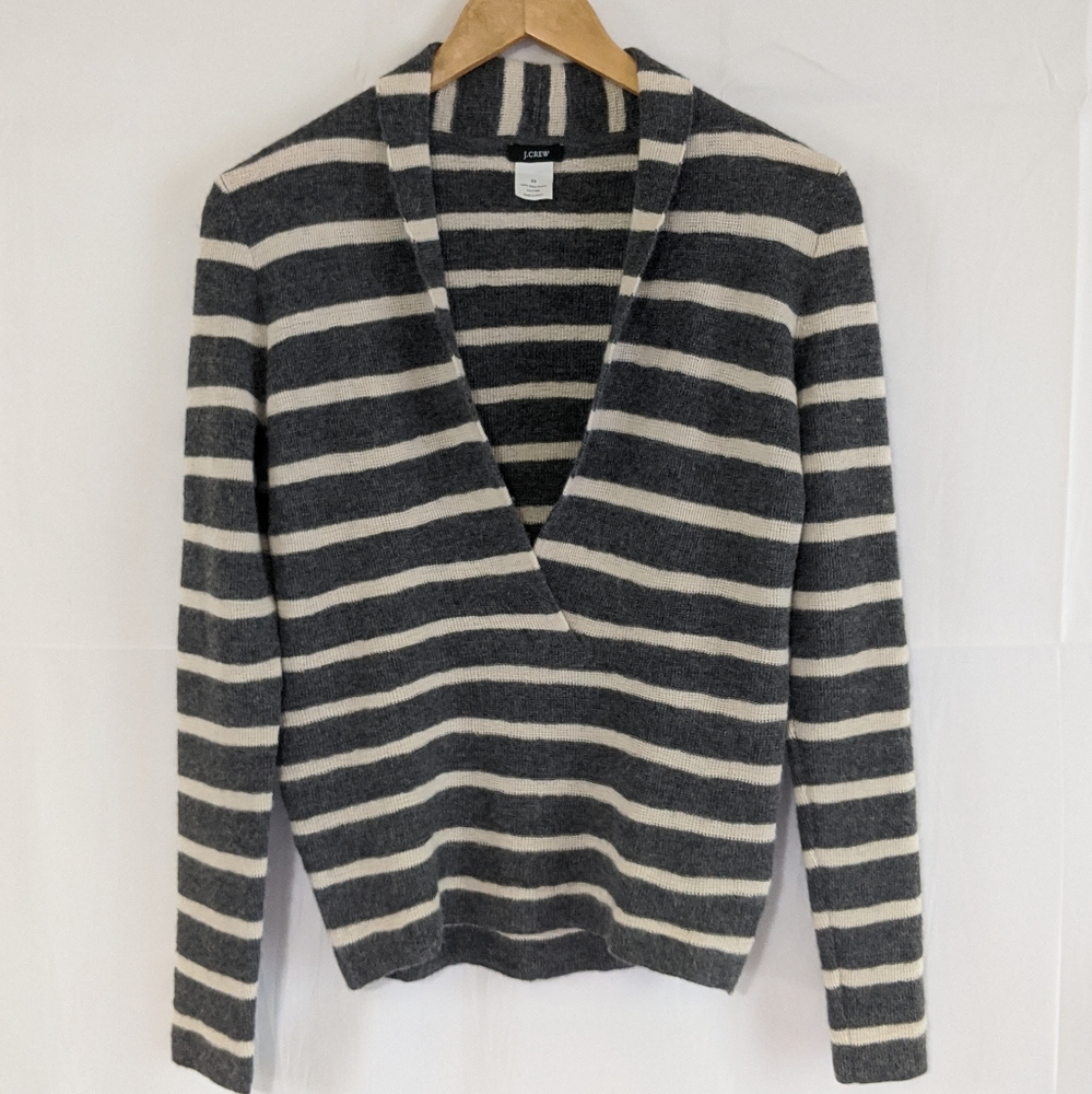 J. Crew Striped Shawl Collar 100% Luxe Alpaca